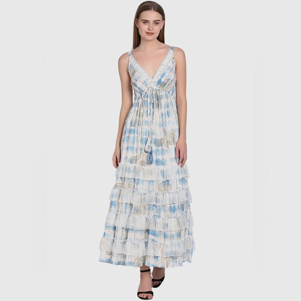 Tie-Dye Blue and White Maxi Dress